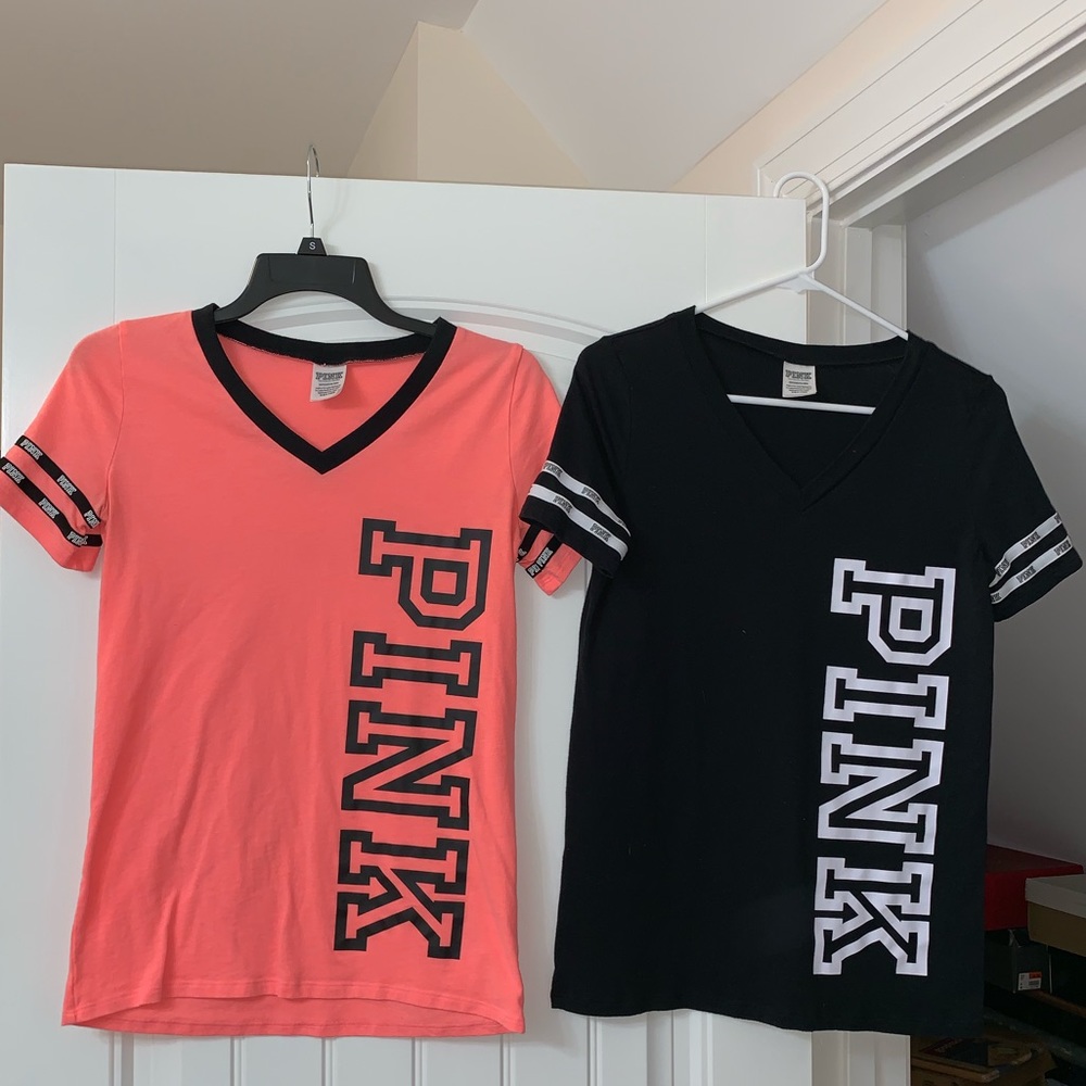 2 PINK black and coral color shirts